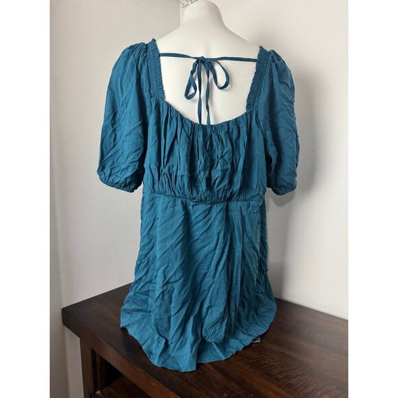 Torrid Babydoll Blouse with Puff Sleeves, Button Front, Tie Closure Back, 1X NWT - Picture 8 of 11